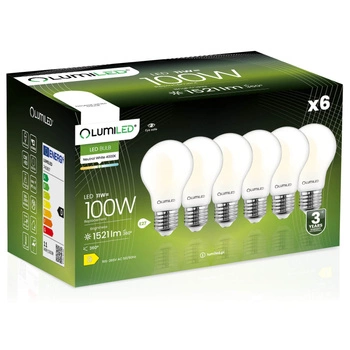 Zestaw 6x Żarówka LED E27 A60 11W = 100W 1521lm 4000K Neutralna 360° Filament Mleczna LUMILED