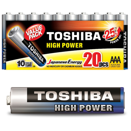 Baterie Alkaliczne TOSHIBA HIGH POWER LR03 AAA 1,5V PACK 20szt