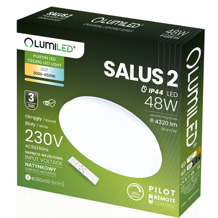 Plafon LED Lampa Sufitowa Natynkowa SALUS2 48W IP44 CCT Biały Okrągły 40cm + PILOT LUMILED