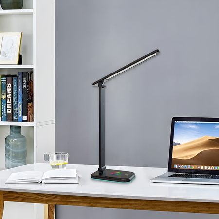 Lampka Biurkowa Stołowa Regulowana Nocna ALMA LED 12W 960lm CCT + RGB Ściemnialna Czarna MasterLED