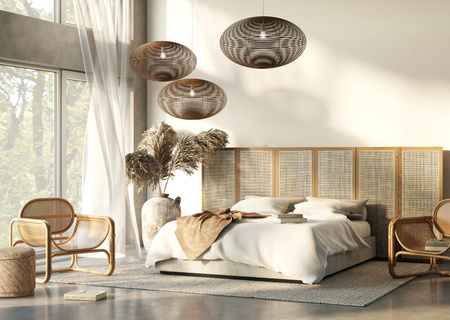 Lampa Sufitowa Wisząca E27 Biała Skandynawska RATTAN L 11155 Nowodvorski