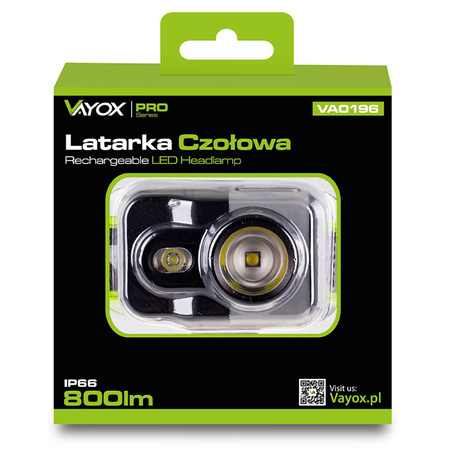 LATARKA Akumulator Czołowa LED 800LM CREE + SMD PRO SERIES VA0196 VAYOX