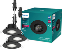 3x Oprawa Podtynkowa Wpuszczana LED 5W 550lm 4000K Neutralna Ruchoma Okrągła Czarna Ściemnialna 3-STEP SceneSwitch Cilantro Philips