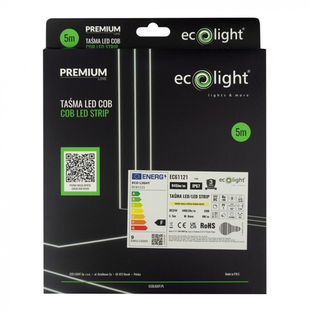 Taśma LED Pasek COB 9W/m 945lm/m 480LED/m 24V 3000K Ciepła IP67 Rolka 5m Ecolight