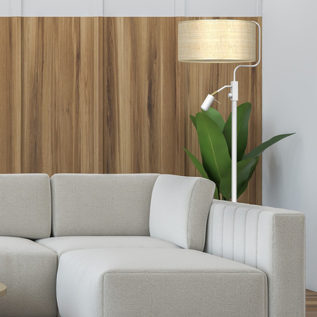 Lampa Podłogowa Stojąca MARSHALL Biała Rattanowa 1xE27 + 1x mini GU10 Milagro