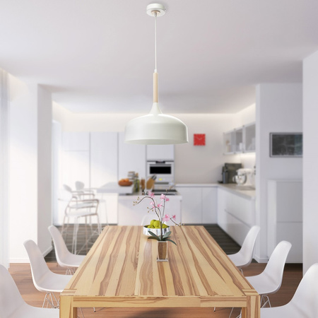 Lampa wisząca TAYLOR 1xE27 Klasyczny Klosz Biała MLP6217 Milagro Metal + Drewno