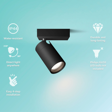 Lampa Ścienna Kinkiet GU10 IP44 Czarna Kosipo Philips