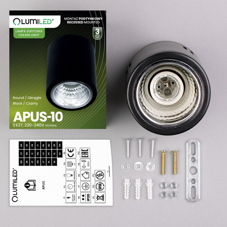 Oprawa Sufitowa Natynkowa Stała Okrągła APUS 10 Spot TUBA Czarna E27