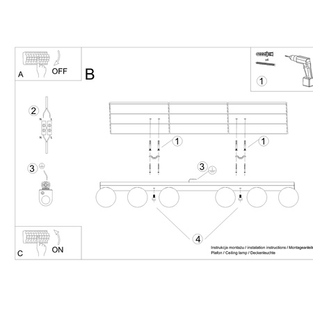 Lampa Sufitowa Listwa Oświetleniowa 6x G9 Kula Biała Nowoczesna Yoli Sollux