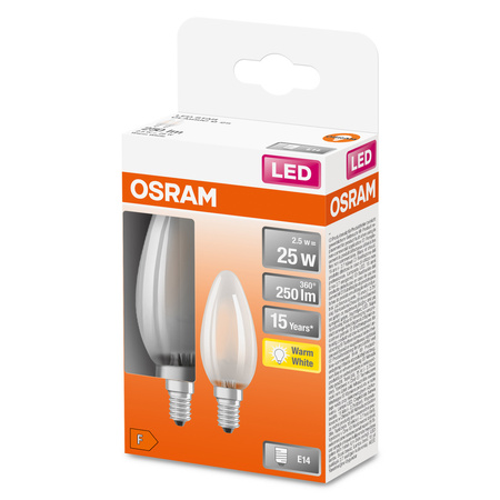 2x Żarówka LED B35 Świeczka E14 2.5W = 25W 250lm 2700K Ciepła 300° Retrofit Filament CLASSIC Osram