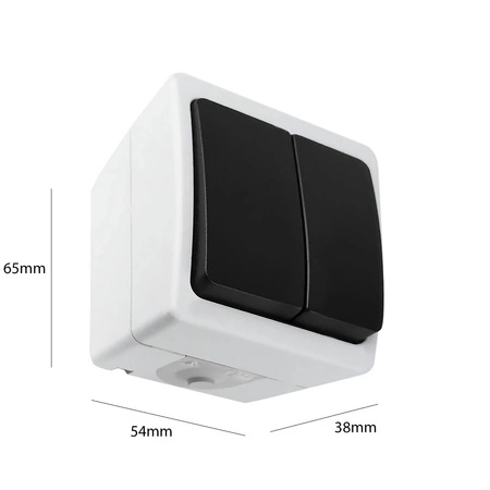 Łącznik Włącznik Hermetyczny Świecznikowy Podwójny Natynkowy AQUATIC MINI IP54 ORNO Biało - Czarny