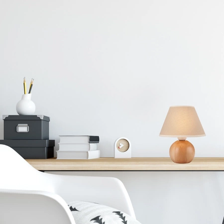 Lampa Stołowa Biurkowa Nocna BALL E27 Drewniana Kremowa Abażur LN-1.D.2 Lamkur