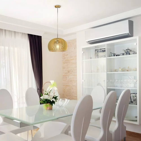 Lampa Wisząca Oprawa E27 Drewniany klosz z chromowym wykończeniem okrągła 33x22cm VT-3200 V-TAC