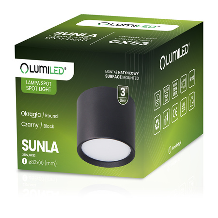 Oprawa HALOGENOWA Natynkowa SUNLA Tuba Gx53 LED Spot Kinkiet Sufitowa Walec Czarny LUMILED