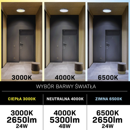 Plafon LED Oprawa Sufitowa Z Wentylatorem 48W 5300lm CCT 120° Biała Ściemnialna Libya Sanico Goldlux