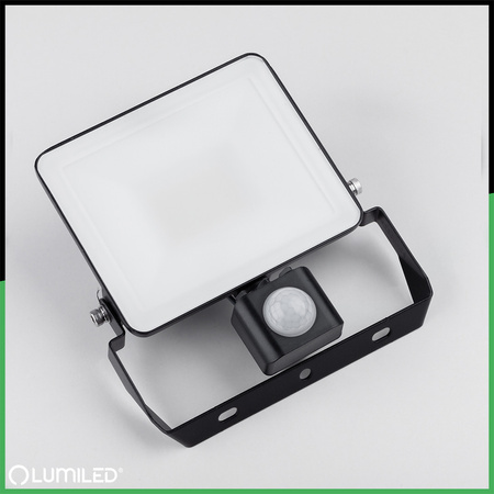 Naświetlacz LED AZZLER 20W 2400lm 4000K IP44 Halogen Zewnętrzny Lampa z Czujnikiem Ruchu Czarny LUMILED