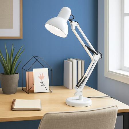 Lampka Biurkowa Kreślarska E27 Szkolna Nocna Klips Włącznik On/Off Biała Lena Masterled
