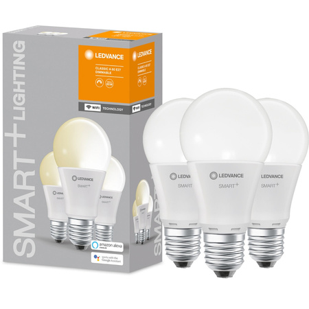 3PAK Żarówka LED E27 A60 9W 806lm 2700K Ciepła LEDVANCE SMART+ WiFi Ściemnialna