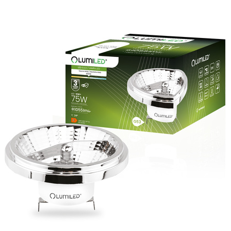 Żarówka LED G53 AR111 10W = 75W 1055lm 4000K Neutralna 24° 12V AC/DC Srebrna LUMILED