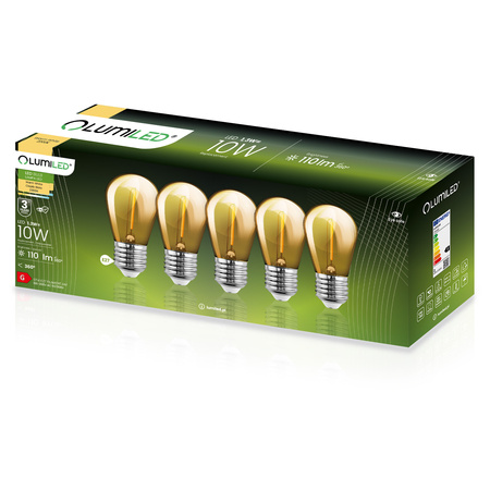 5-PAK Żarówka LED E27 ST14 1,3W = 10W 2200K Ciepła 110lm Filament do Girlandy LUMILED