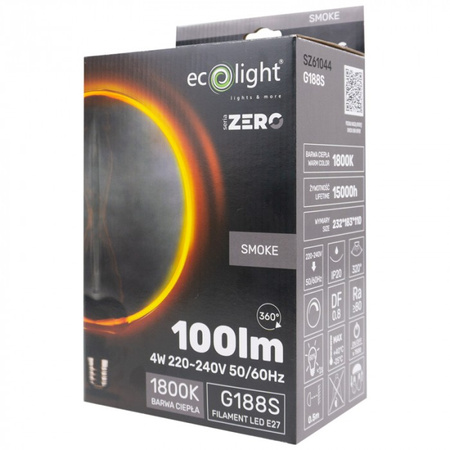 Żarówka LED Kula G188 E27 4W 100lm 1800K Ciepła FILAMENT Dekoracyjna ZERO Ecolight