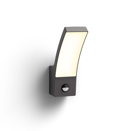 Kinkiet Ogrodowy Lampa Elewacyjna Zewnętrzna LED 12W 1100lm 2700K IP44 z Czujnikiem Ruchu i Zmierzchu Antracyt Splay Philips