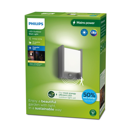 Lampa Ogrodowa LED Kinkiet Elewacyjny ARBOUR 3,8W Czujnik Ruchu 2700K Ciepła IP44 Antracyt PHILIPS