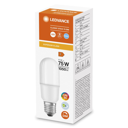 Żarówka LED E27 11W = 75W 1050lm 6500K Zimna 200° CRI90 Ściemnialna Ledvance