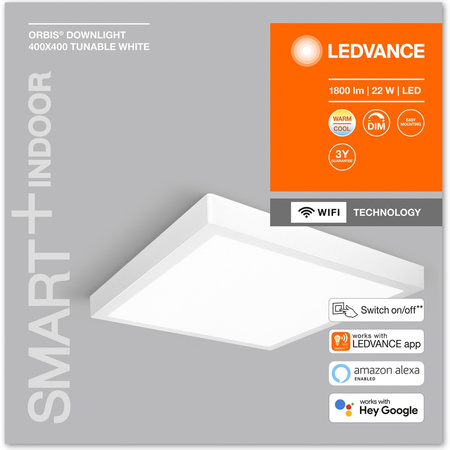 Oprawa Podtynkowa Panel LED Punktowa SPOT 22W 1800lm Ściemnialna CCT Okrągła 40cm Biały SMART+ WiFi Downlight Ledvance