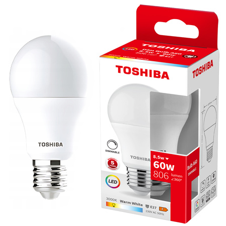 Żarówka LED E27 A60 8,5W = 60W 806lm 3000K Ciepła Ściemnialna TOSHIBA