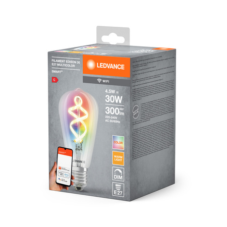 Żarówka LED E27 4.5W = 30W 300lm Ściemnialna SMART+ WiFi Filament Edison Ledvance