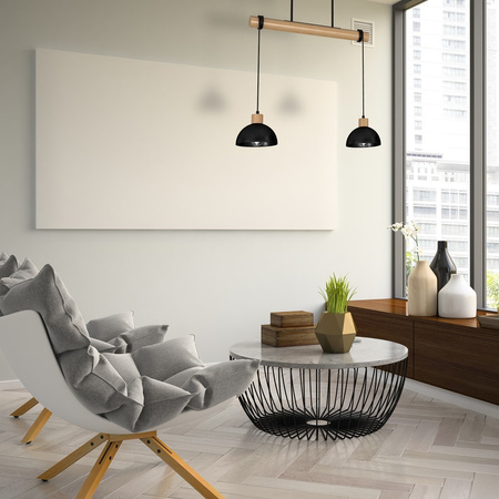 Lampa Wisząca Sufitowa ERIK Czarna Drewniana 2xE27 Milagro