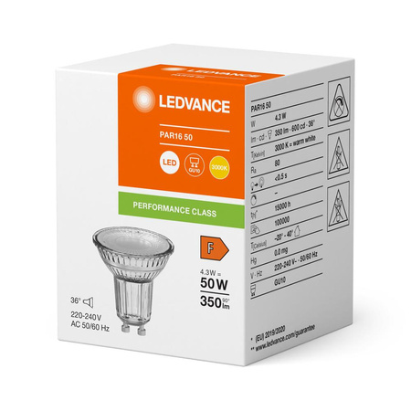 Żarówka LED GU10 4,3W = 50W 350lm 3000K Ciepła 36° Szklana LEDVANCE Performance Class
