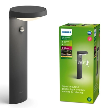 Lampa Ogrodowa Zewnętrzna SŁUPEK 40cm LED 9W 800lm 2700K IP44 z Czujnikiem Ruchu i Zmierzchu Tyla Philips