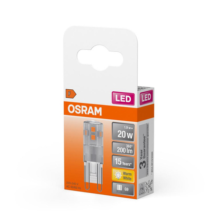 Żarówka LED Kapsułka G9 1.9W = 20W 200lm 2700K Ciepła 300° LED PIN Osram