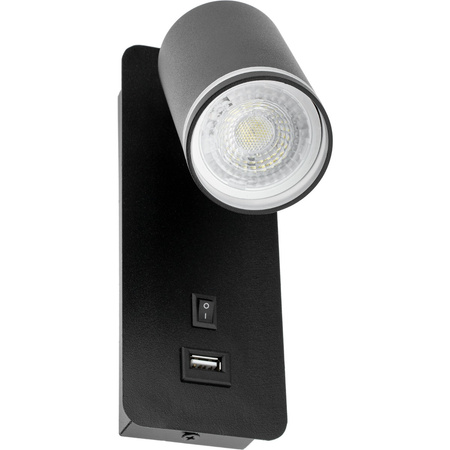 Lampa ścienna Kinkiet GU10 RING z USB i włącznikiem czarny