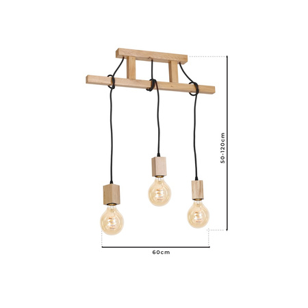 Lampa wisząca JACK 3xE27 Naturalne Drewno Minimalistyczny Wygląd MLP582 Milagro Drewno