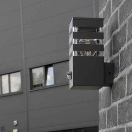Lampa Ogrodowa Kinkiet Elewacyjny TEKSAS PIR E27 IP44 Czujnik Grafitowa GOLDLUX (Polux)