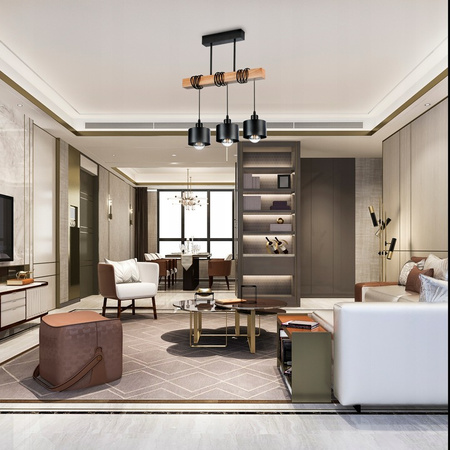 Lampa Sufitowa Oprawa Wisząca 3x E27 Czarna Brązowa Elza Masterled