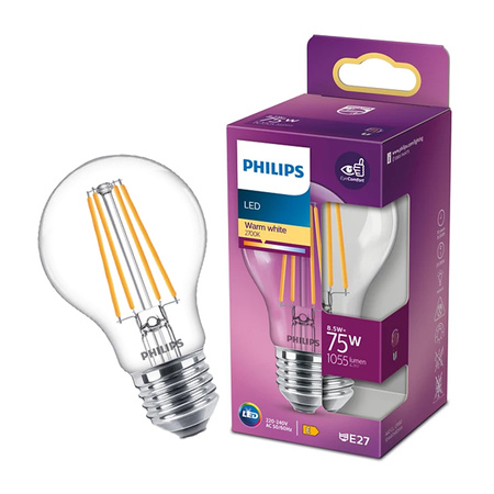 Żarówka LED E27 A60 8.5W = 75W 1055lm 2700K Ciepła Filament PHILIPS
