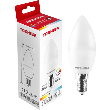 Żarówka LED E14 C37 4.7W = 40W 470lm 4000K Neutralna 220° Mleczna TOSHIBA