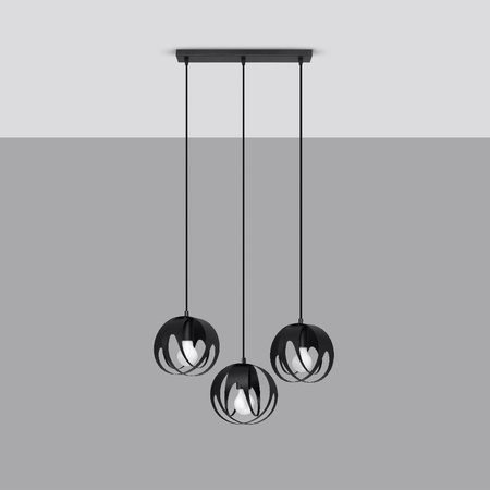 Lampa Sufitowa Wisząca Zwis 3x E27 Kulista Czarna Nowoczesna Tulos Sollux