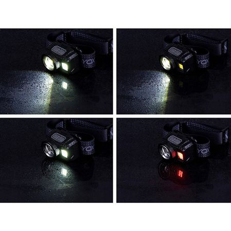 Latarka Czołowa LED XPG3 + COB Zoom Hybrydowe Zasilanie Sensor Ruchu VA0098 Vayox