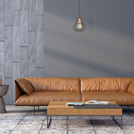 Lampa wisząca sufitowa WILL 1x E27 LOFT Czarna Metal + drewno Milagro