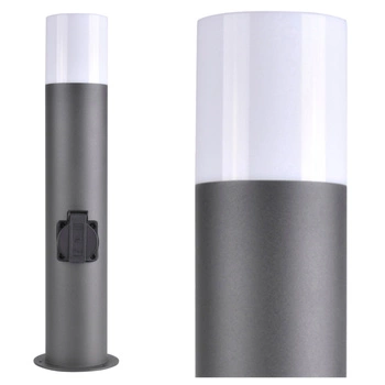 Lampa Ogrodowa LED Słupek E27 TUBA Grafit 44cm + Gniazdo zasilające 230V IP44 DALLAS Goldlux