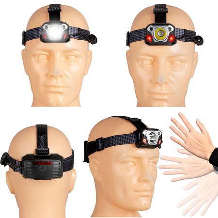 Latarka Czołowa LED Akumulatorowa 1200 lm SST40 + Sensor Ruchu IP44 6 Trybów Pracy VA0103 Vayox