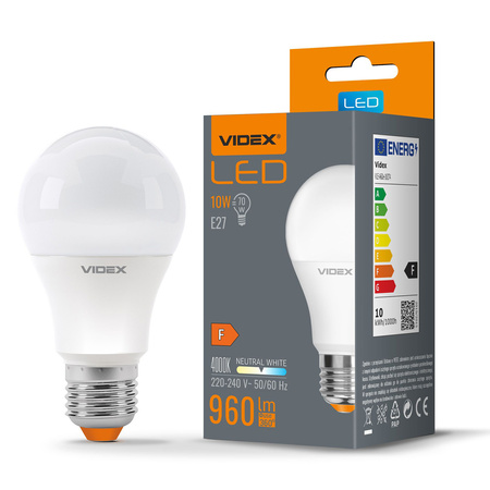 Żarówka LED E27 A60 10W = 70W 960lm 4000K Neutralna 240° Videx