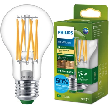 Żarówka LED E27 A60 5.2W = 75W 1095lm 212lm/W 2700K Ciepła 300° KLASA A Ściemnialna UltraEfficient Philips