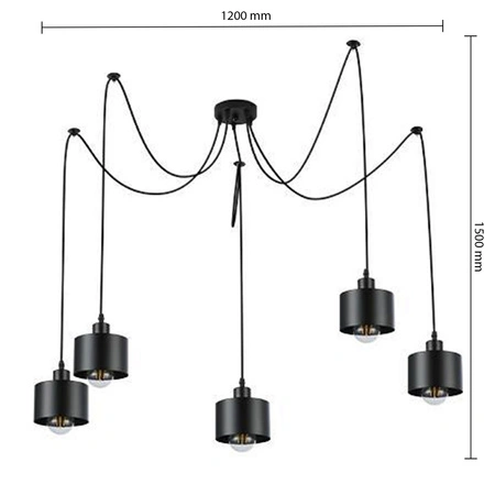 Lampa Sufitowa Oprawa Wisząca 5x E27 Czarna Elza Masterled