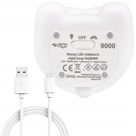 Lampka Nocna LED Biurkowa Stołowa Dziecięca 1.5W 28lm 3000K Ciepła RGB 360° Biały Królik Masterled